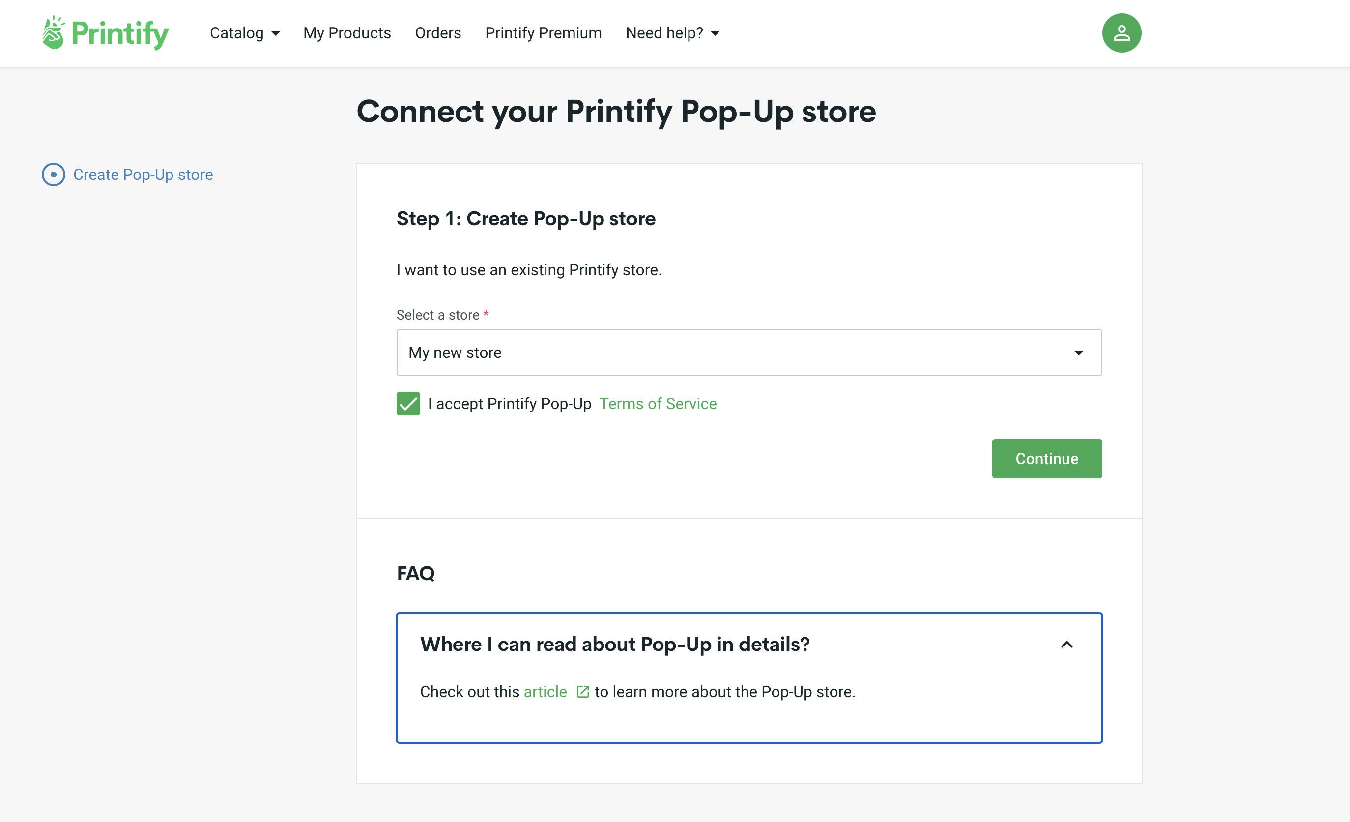 How can i create a pop up store printify