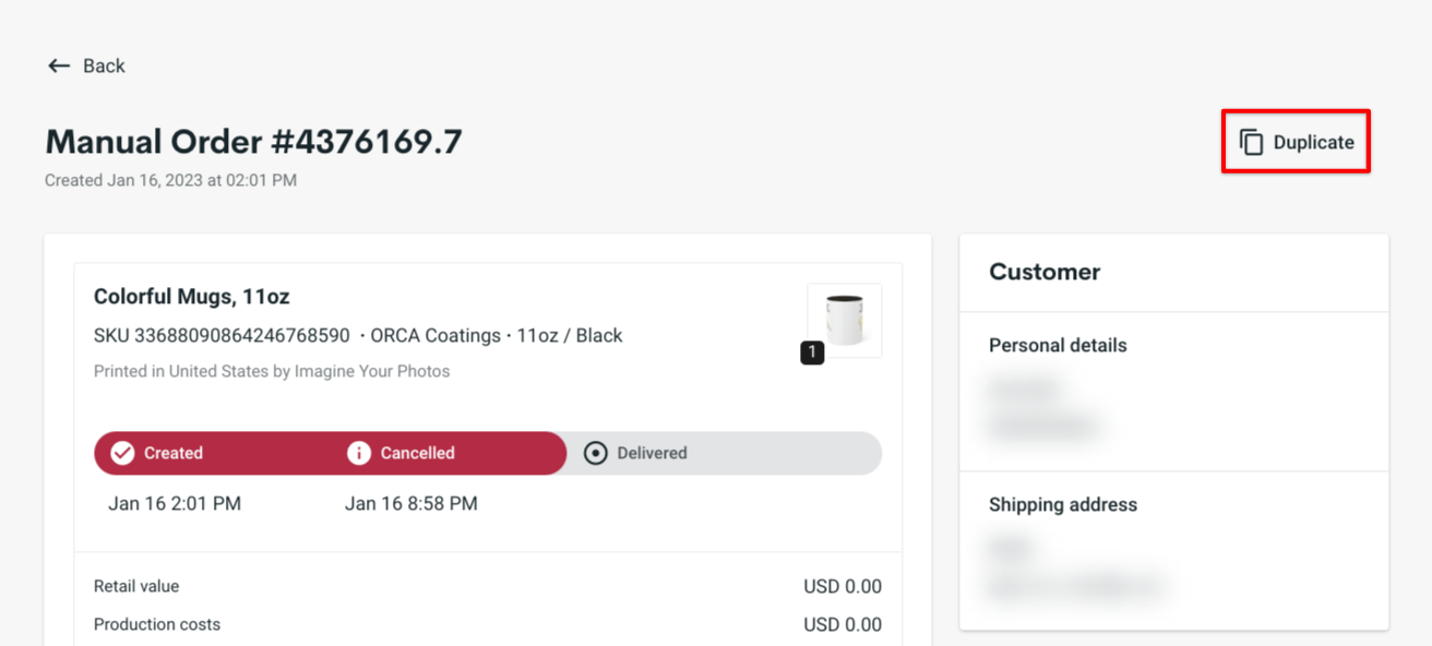 How can I create a duplicate order? Printify