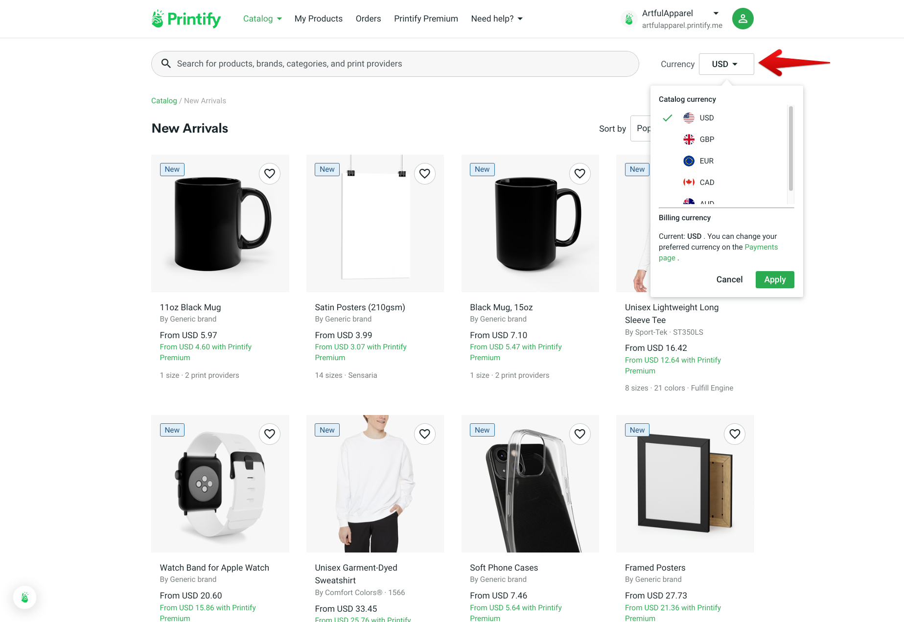 How can I change the currency on Printify? Printify