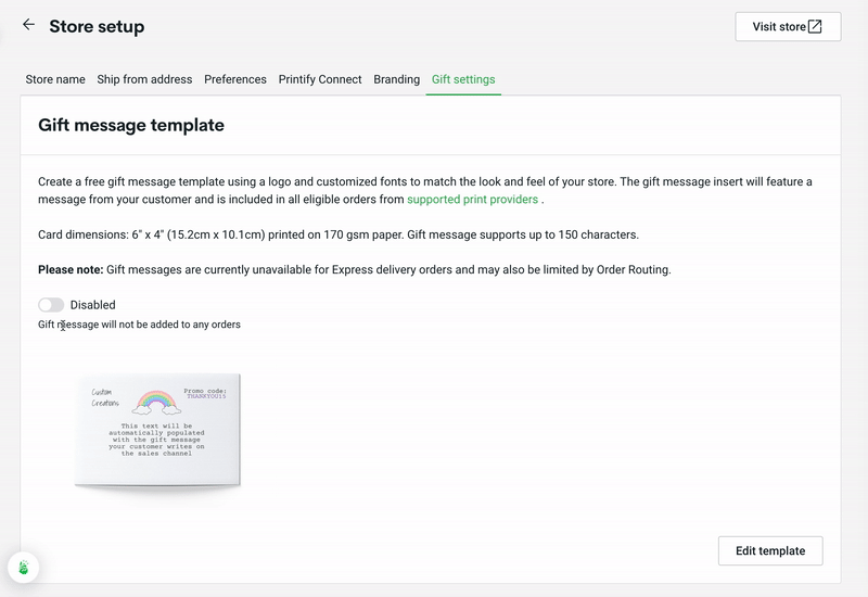 How can I set up personalized gift messages? Printify