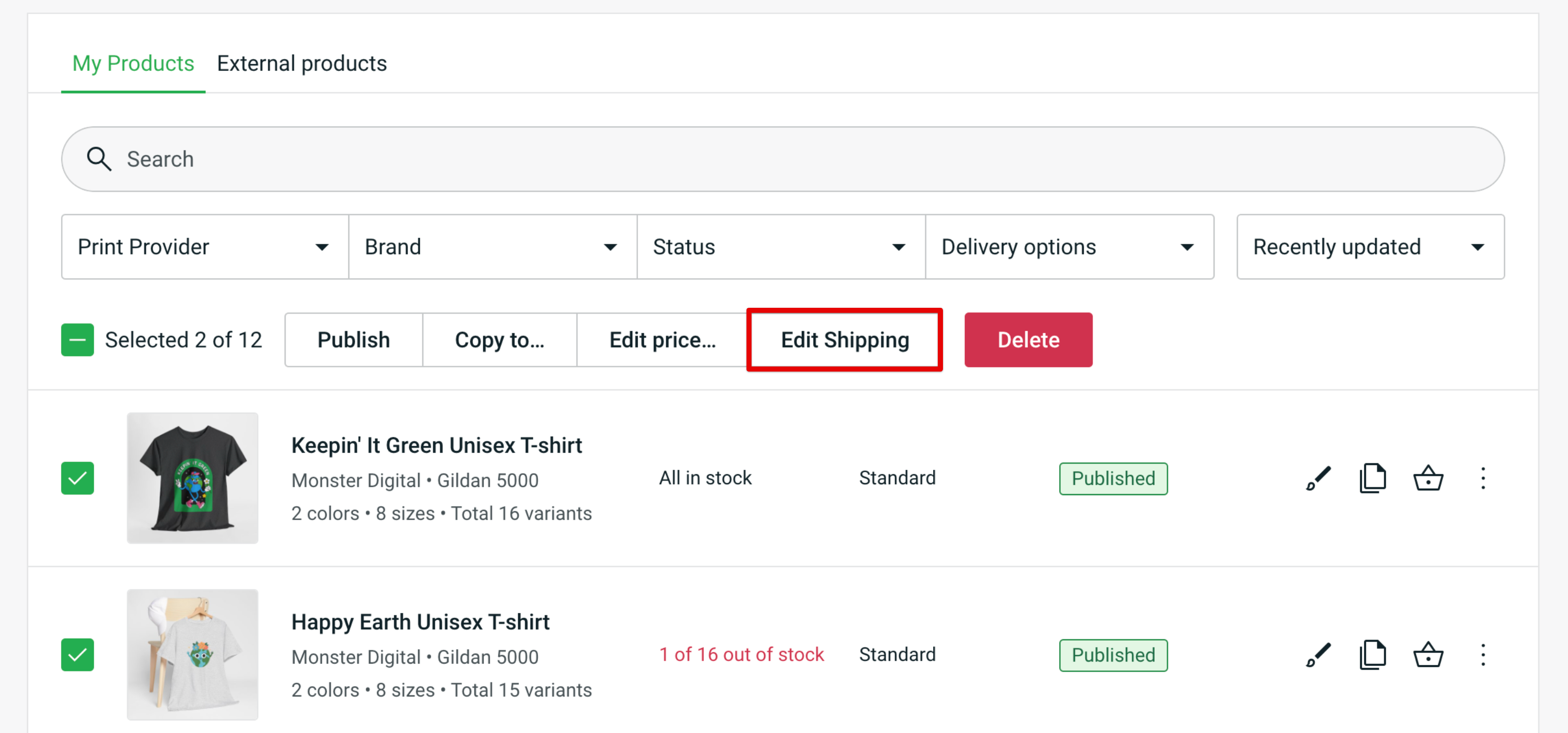 How can I publish the Printify shipping rates to Shopify? Printify