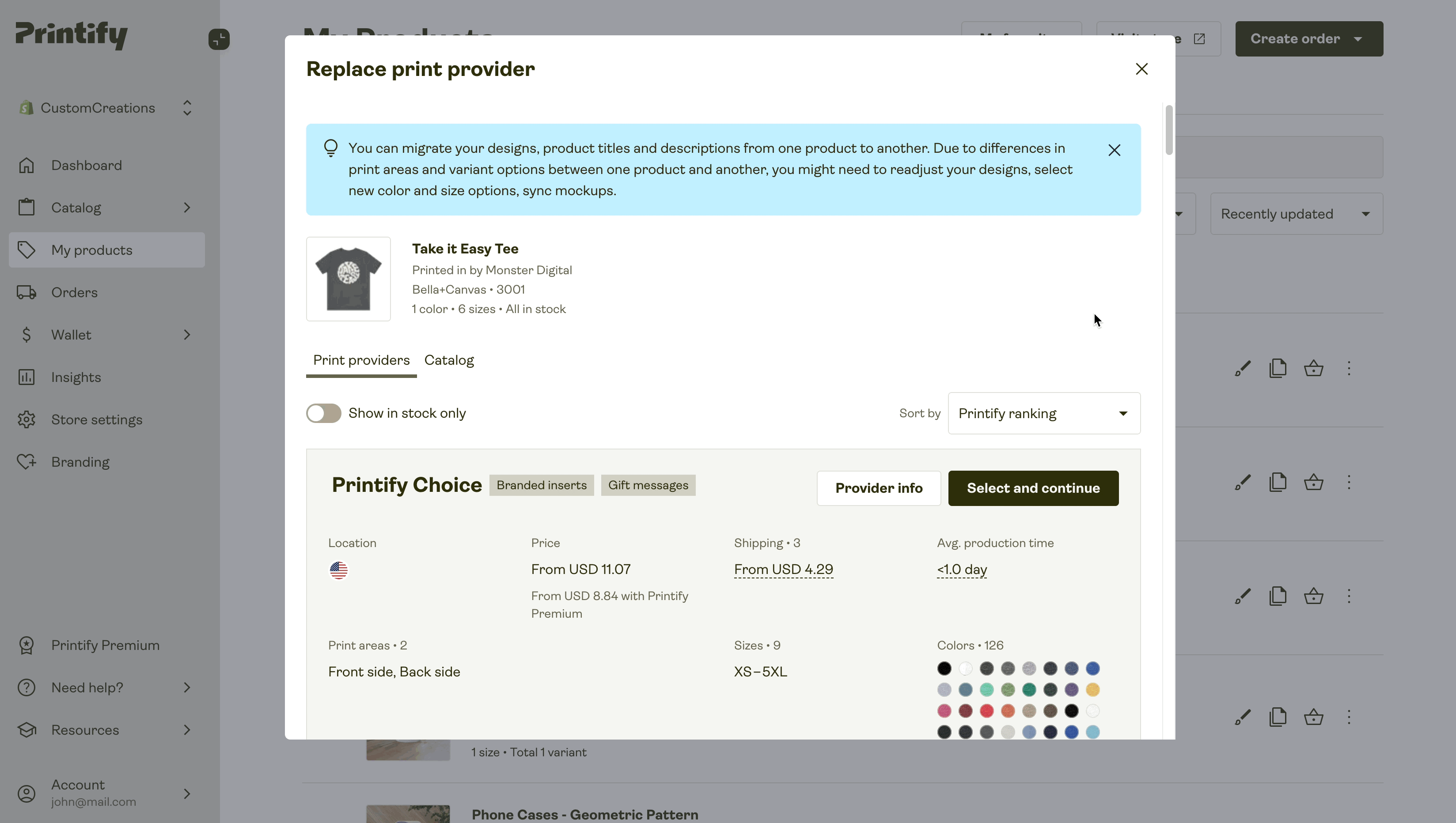 How can I change Print Providers or replace (switch) products 