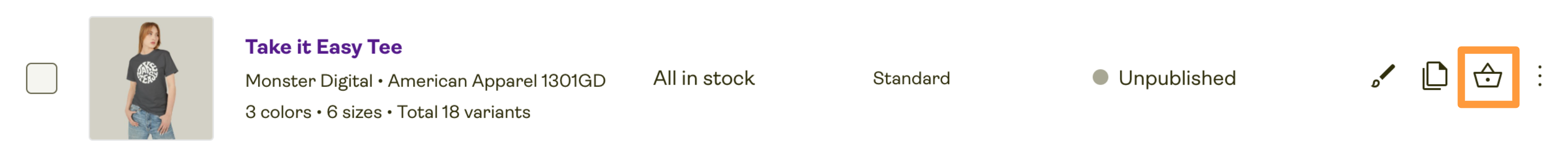 Click on the basket icon on the right side of the product to create an order.
