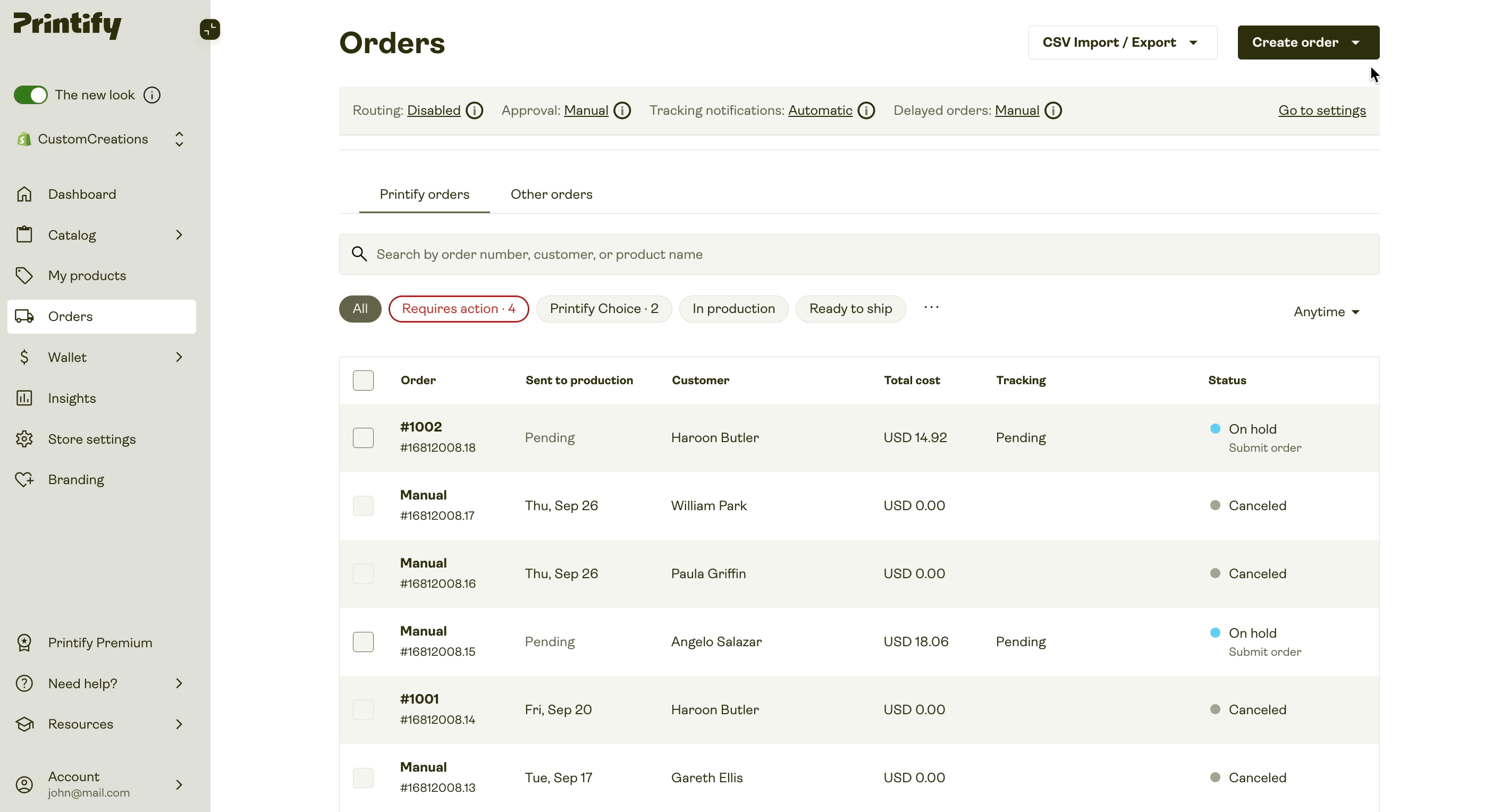 Select an eligible product to create an order with.
