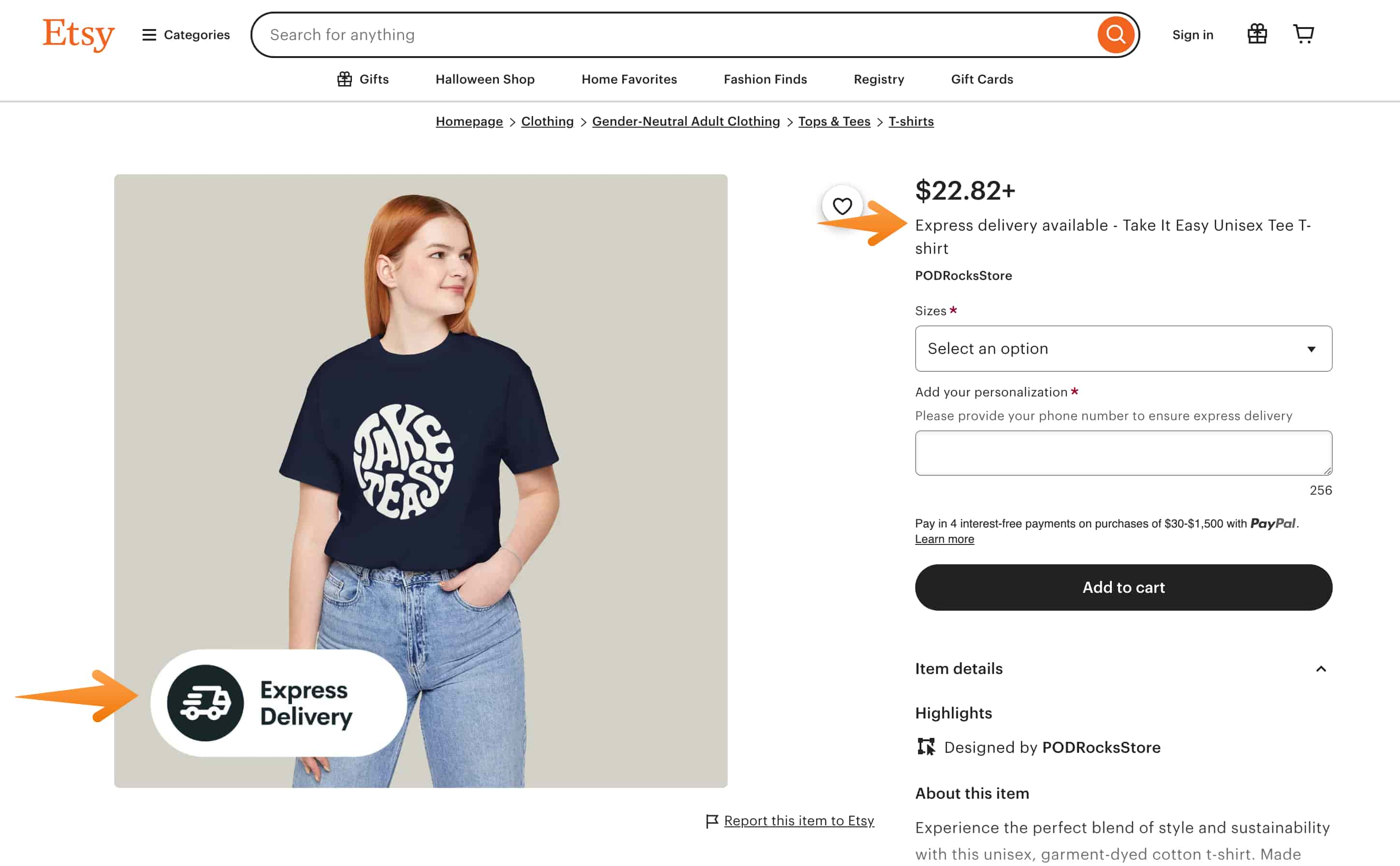 Express Delivery availability has been added to the mockup and product description.