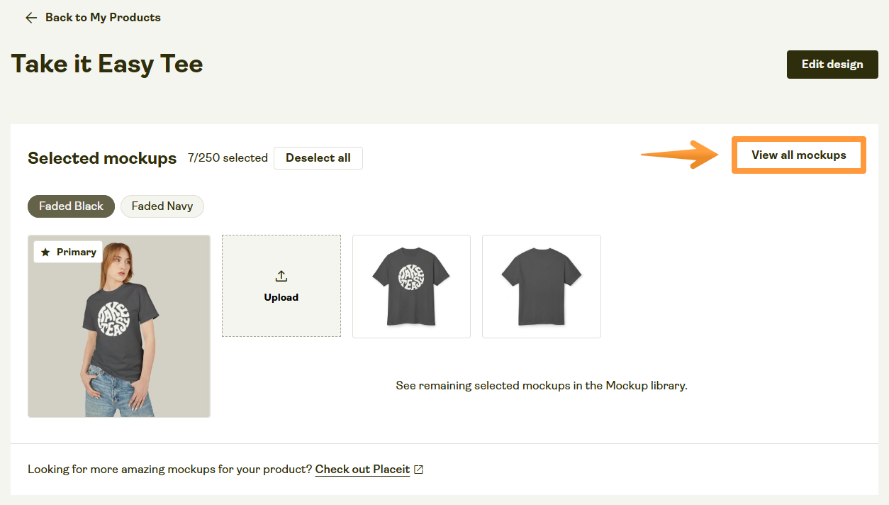 View all mockups button from product edit view