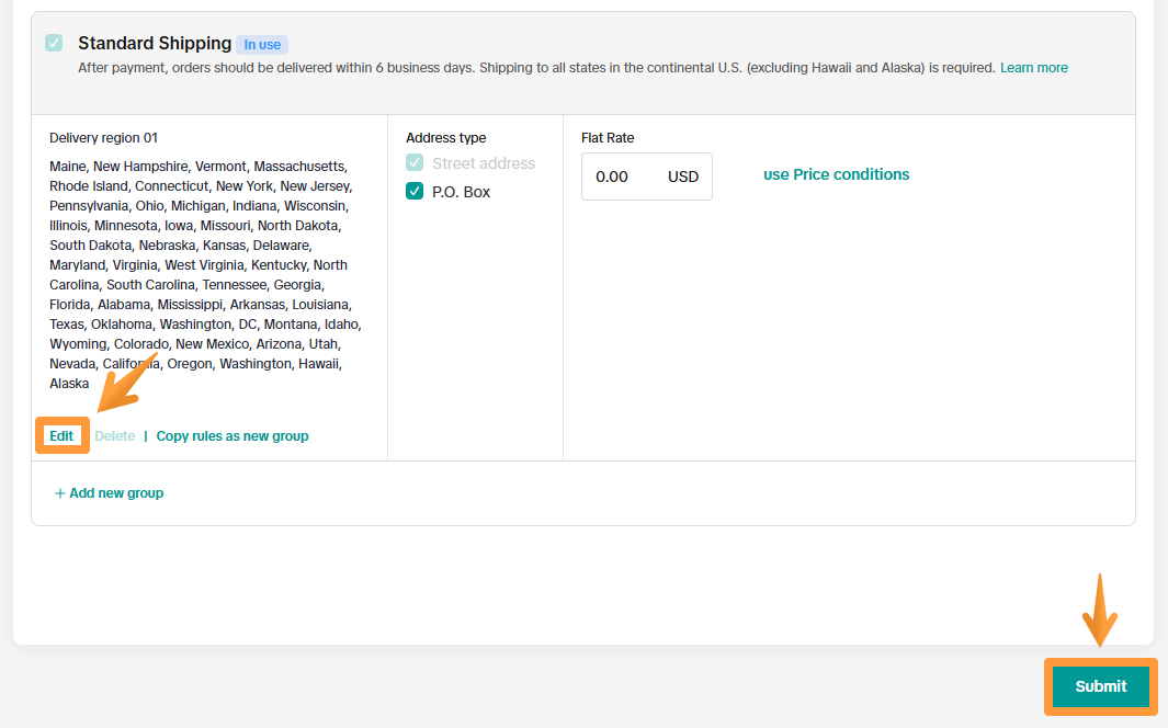 Example of Free shipping template
