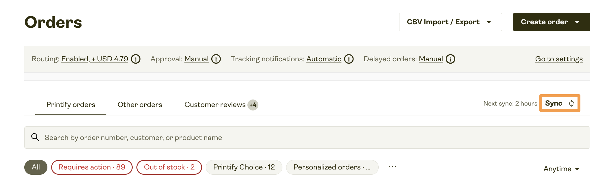 Manual sync button for Etsy stores