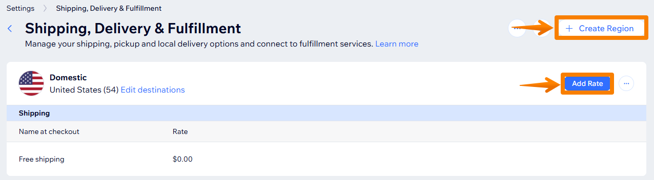 Wix shipping settings