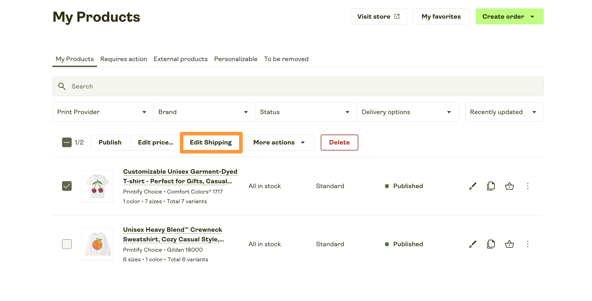 In the actions bar, click "Edit Shipping".