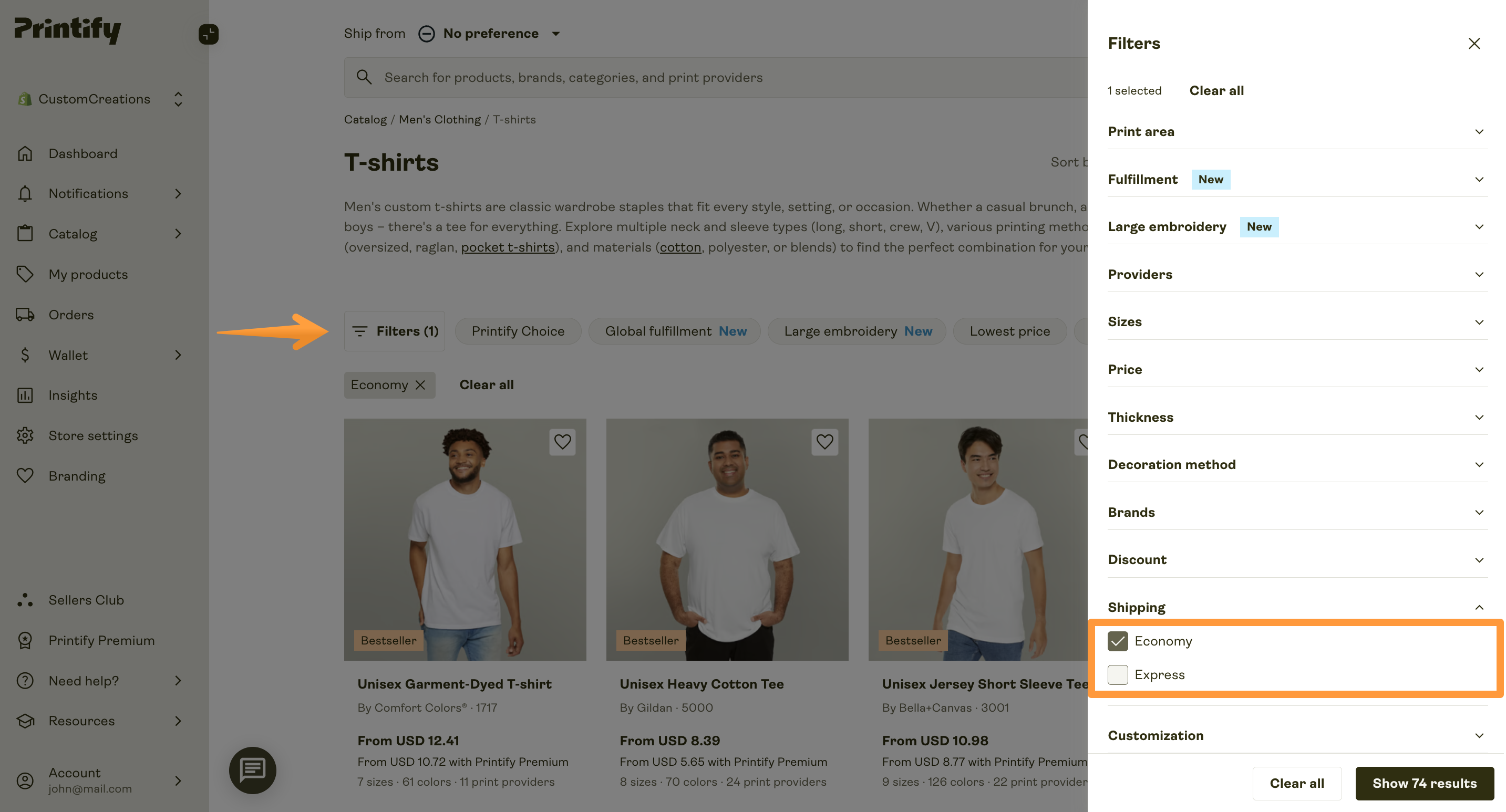 Choose Economy Shipping in our Catalog filter.