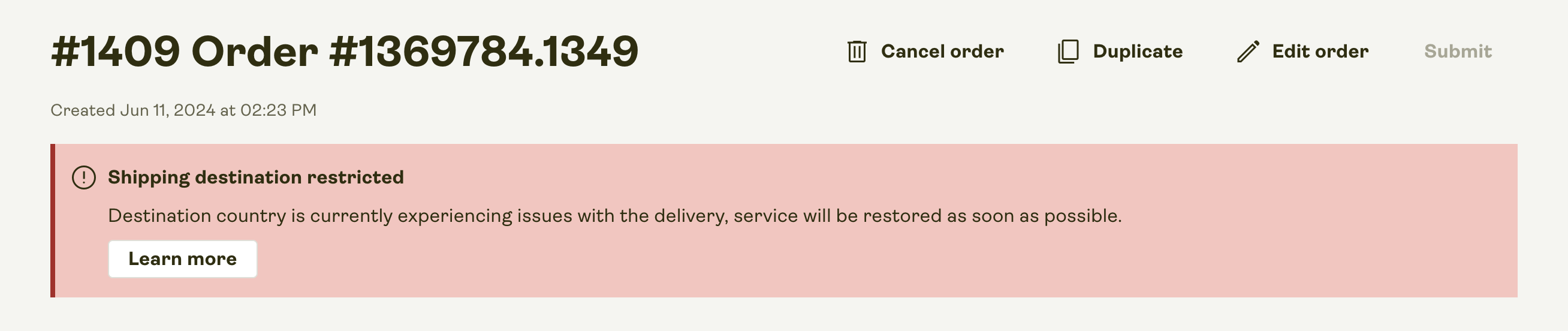 Further information on shipping restrictions can be seen in the order.