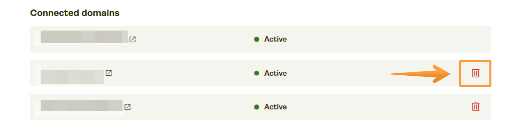 Trash icon next to connected domains in Printify Dashboard.