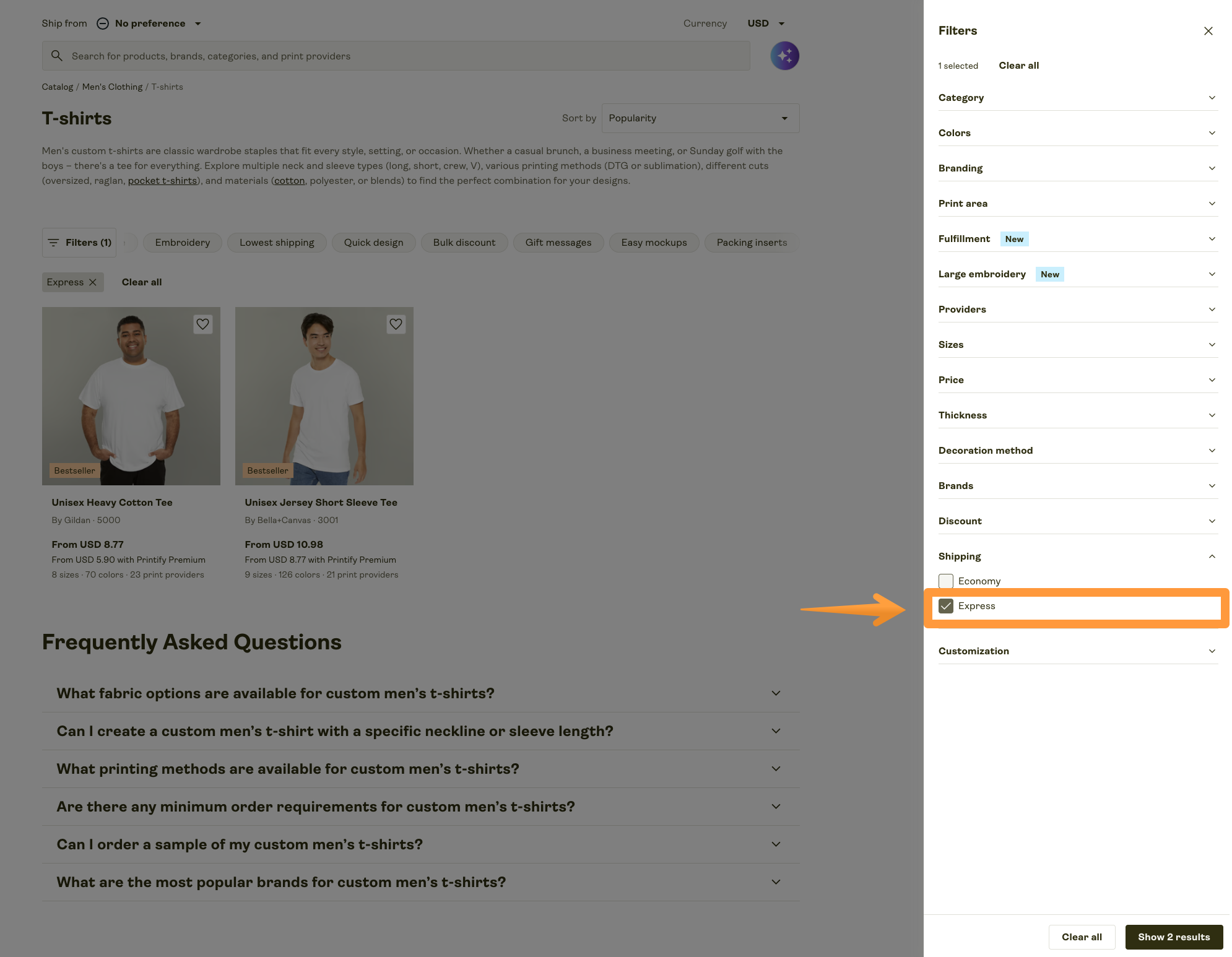 Select "Express" in the filter section.