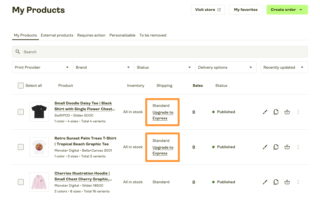 Eligible products will be marked with "Upgrade to Express".