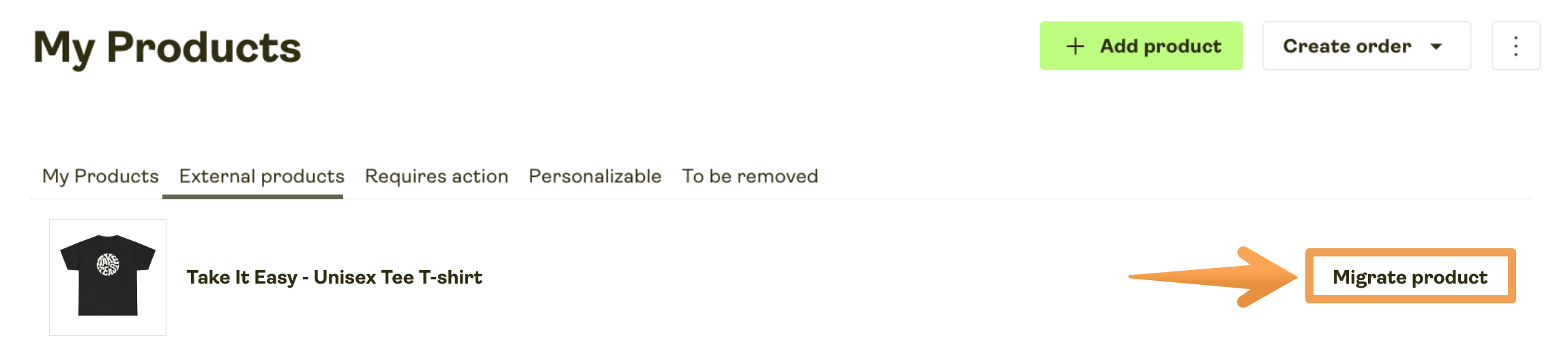 On the right side, click Migrate product.