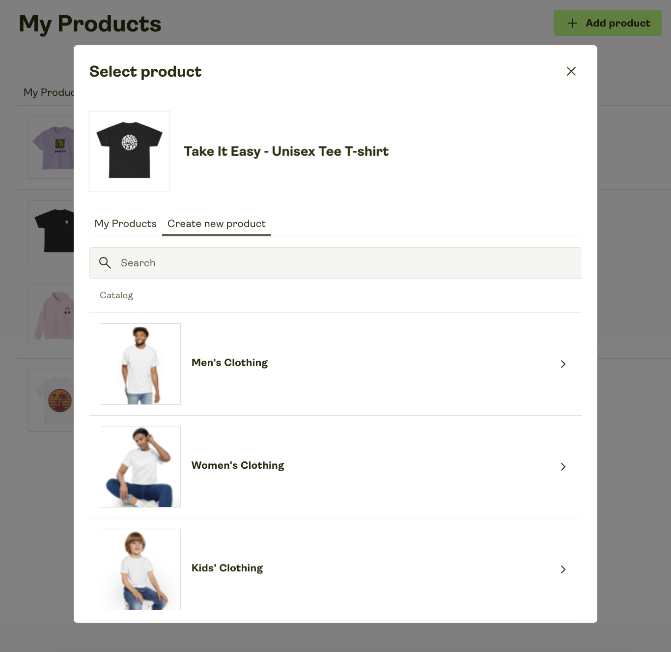 Choose whether you will use an already existing product or create a new product.