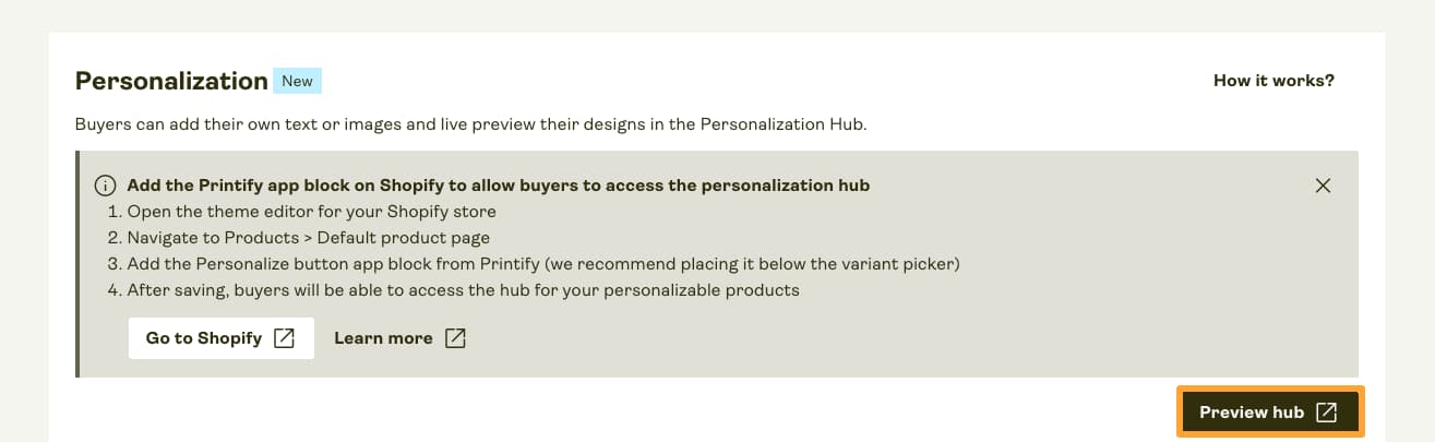 "Preview hub" button highlighted in the product details.