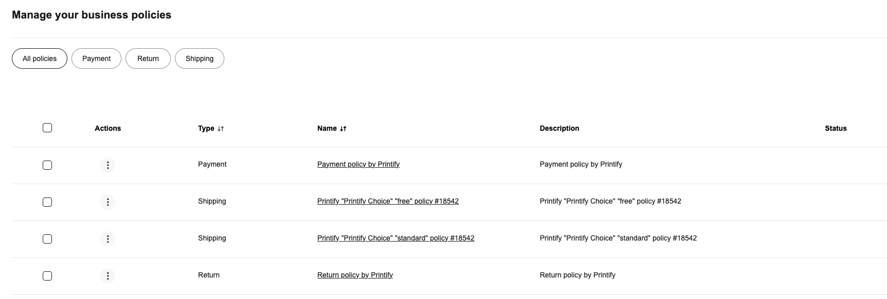 eBay Business Policies page.