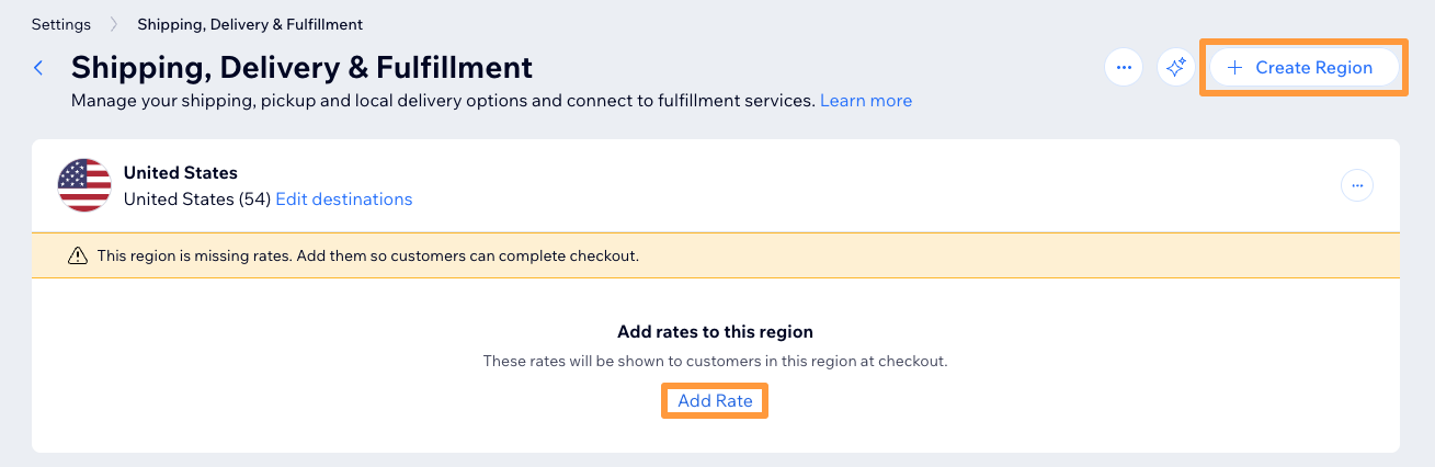 Setting up rates for a new region.