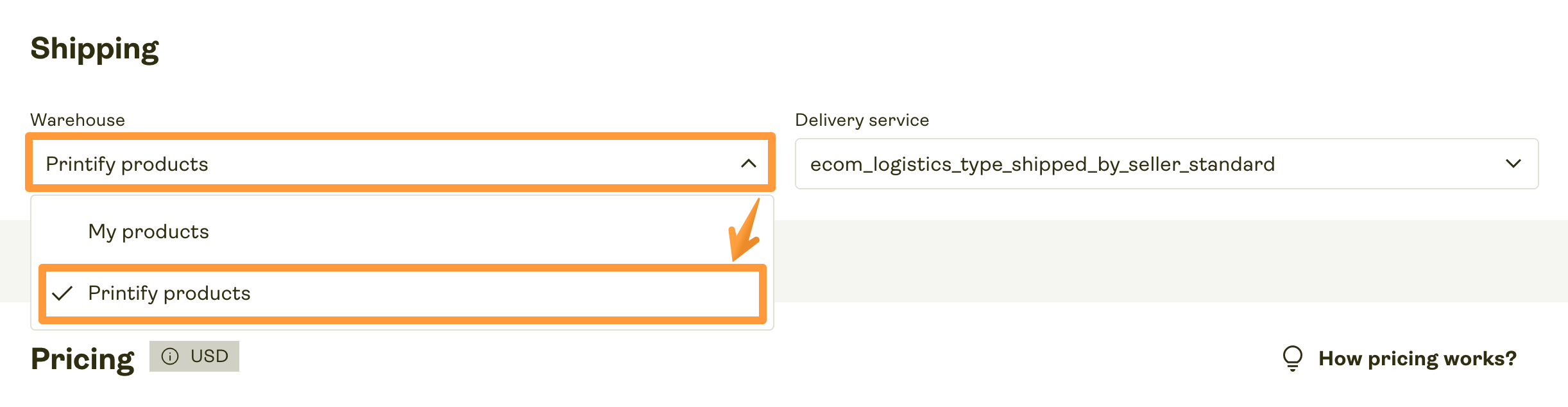 Warehouse selection during publishing