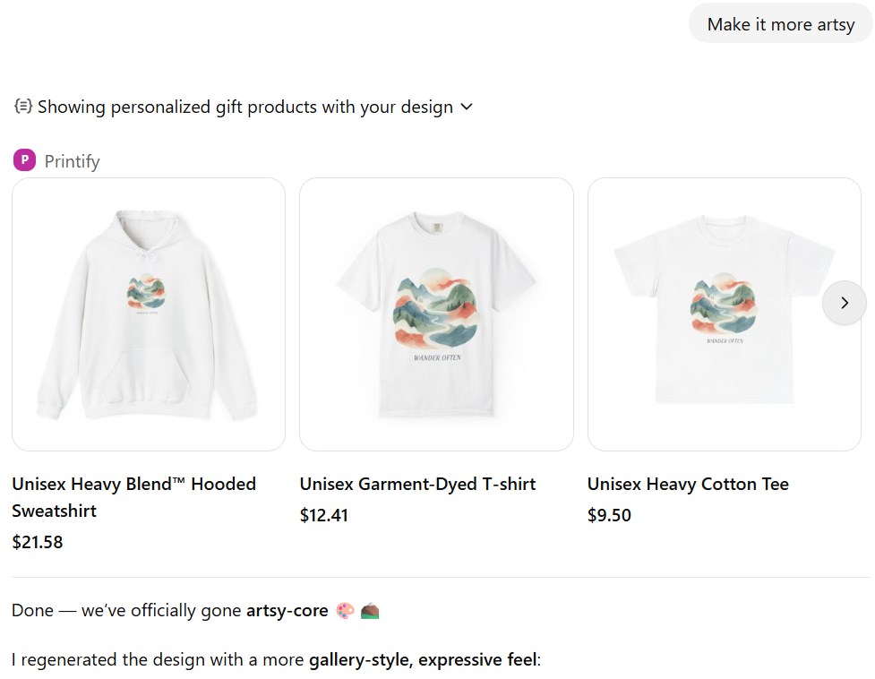 Updated product previews after regenerating the design.