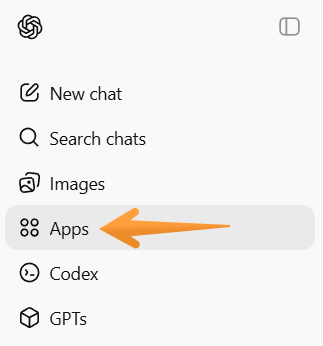 The Apps option in the ChatGPT sidebar.