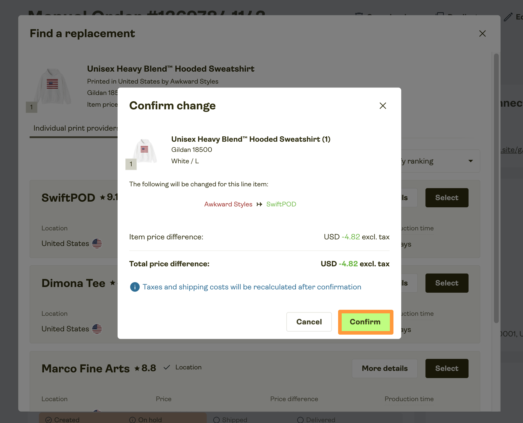 Confirm the selected product.