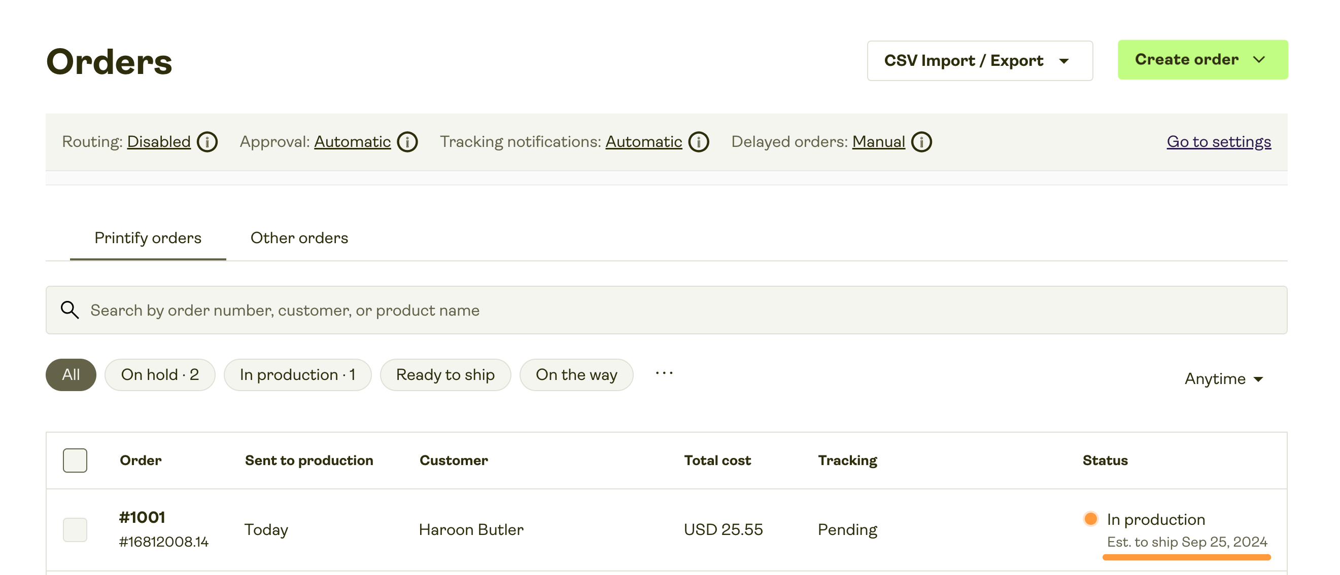 Estimated shipment date.