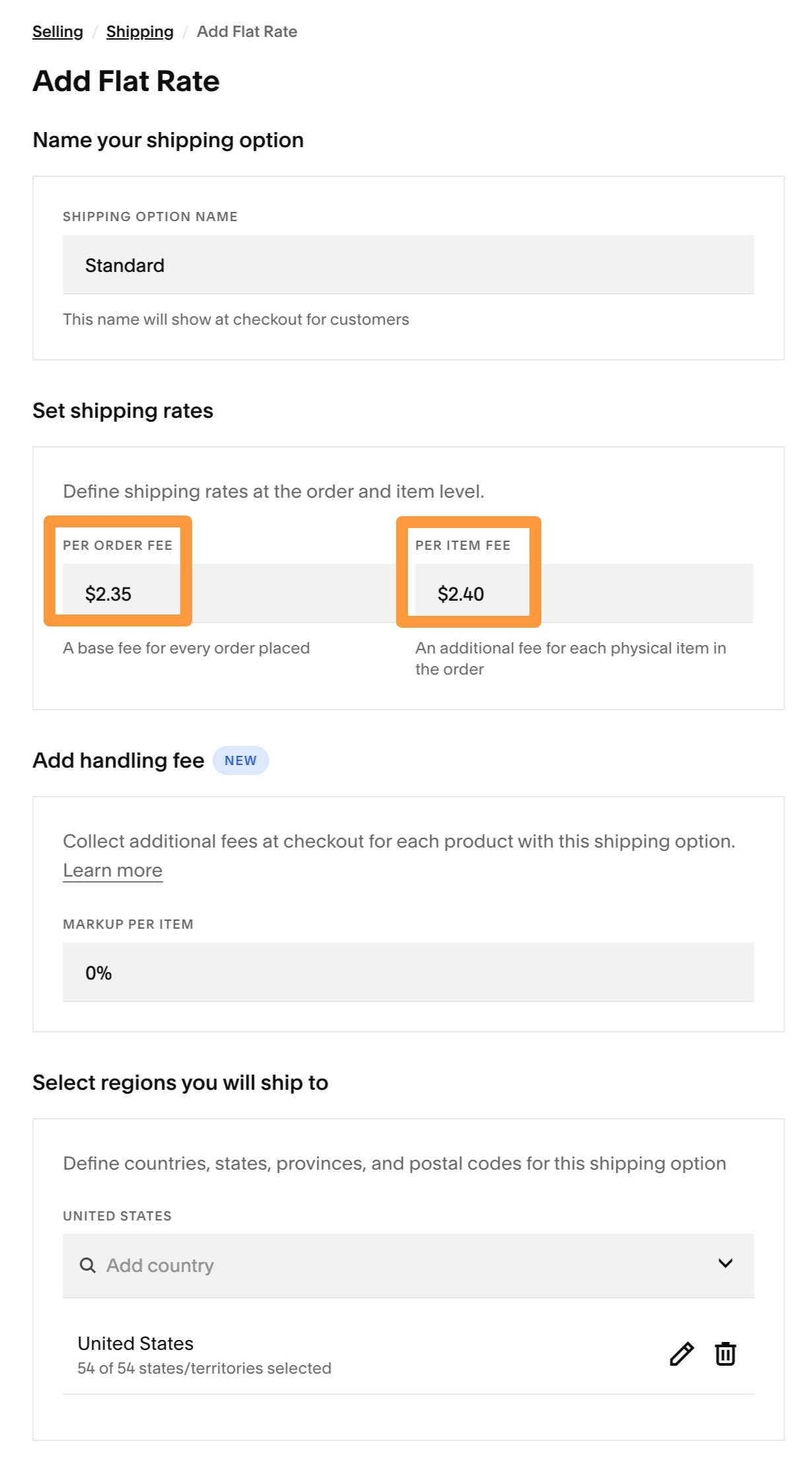 Squarespace Flat rate shipping option setup.
