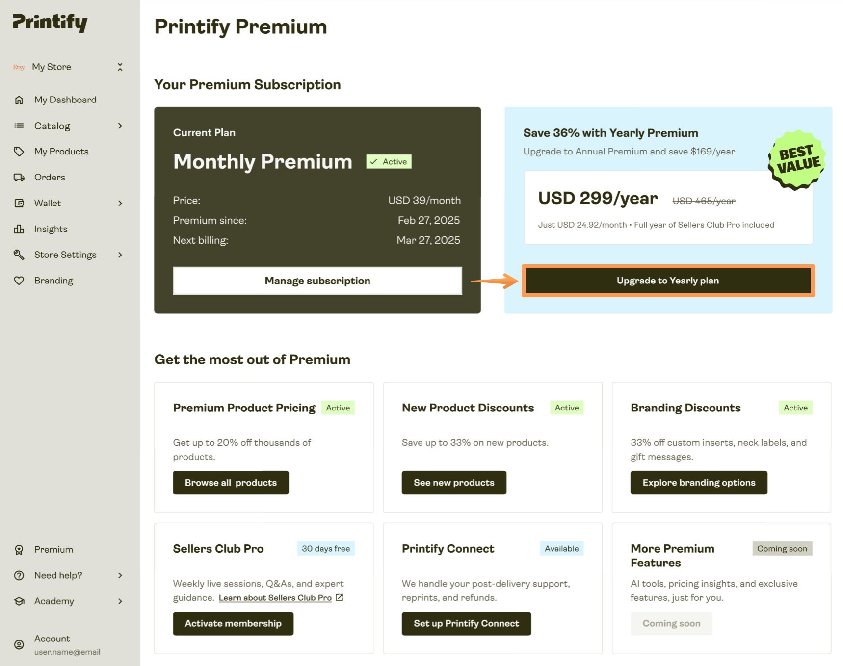 Upgrade to yearly plan button