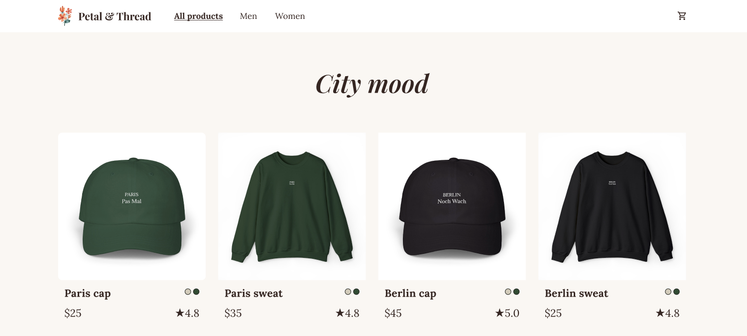 Example collection in a Pop-Up storefront.