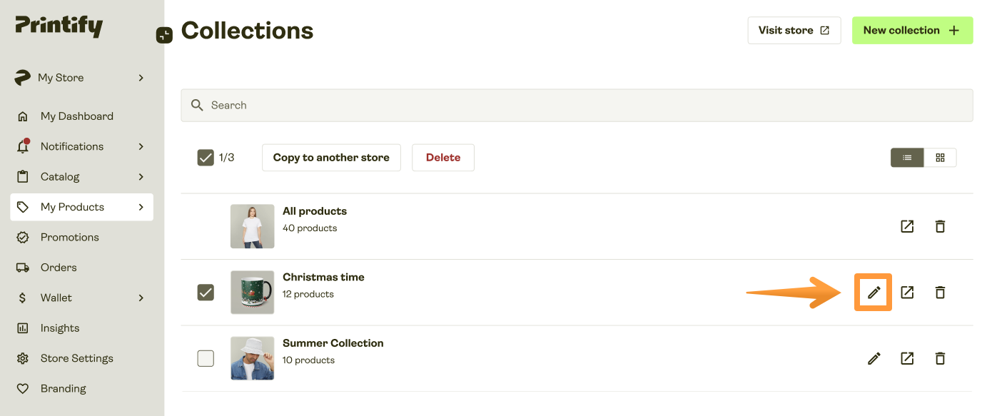 Edit button next to a collection in the Collections tab.