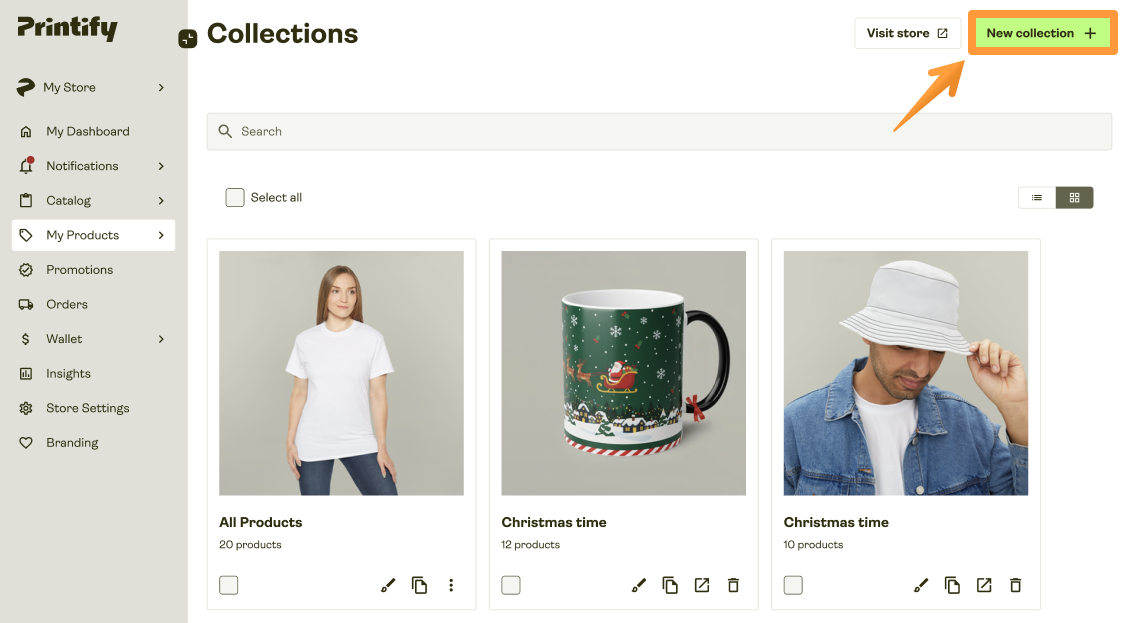 New collection button in the Collections tab.