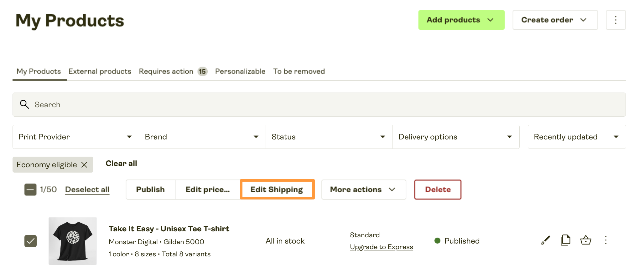 Select multiple products to edit.