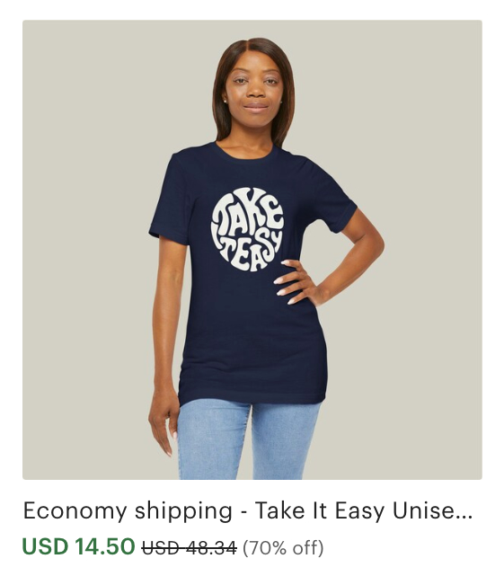 Economy shipping has been added to the product title to boost visibility.