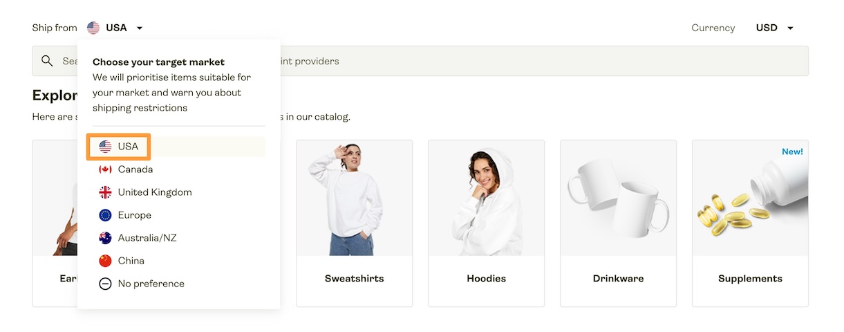 USA selection in target market settings.