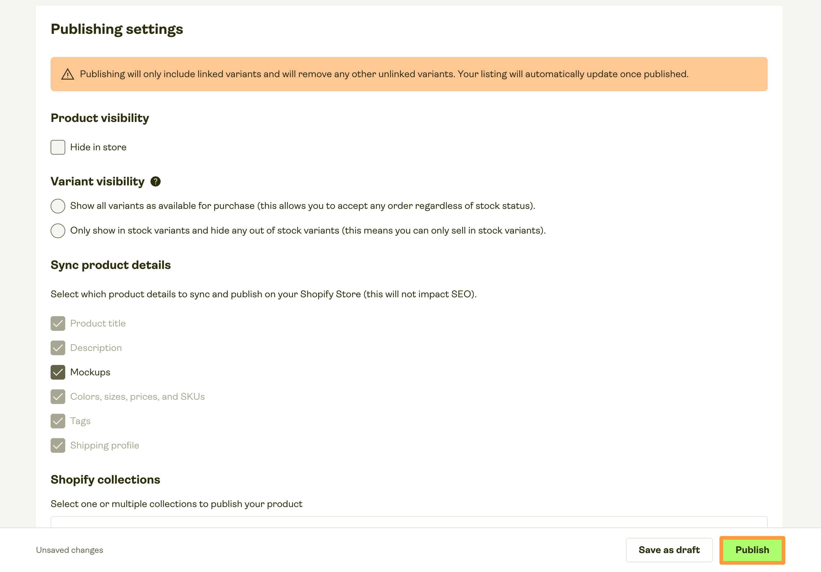 Scroll down to the bottom of the page and publish the changes.