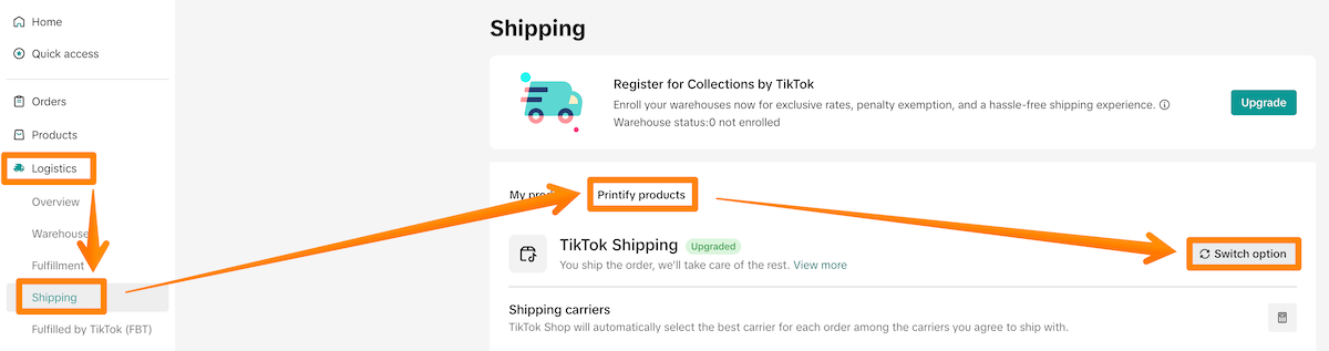 Shipping settings in TikTok Seller Center.