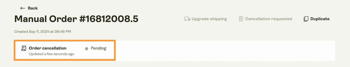 The request status can be seen at the top of the same page.