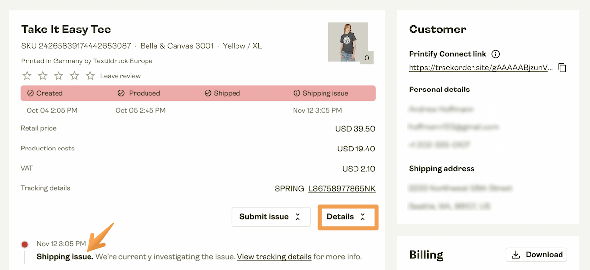 The order has encountered a shipping issue.