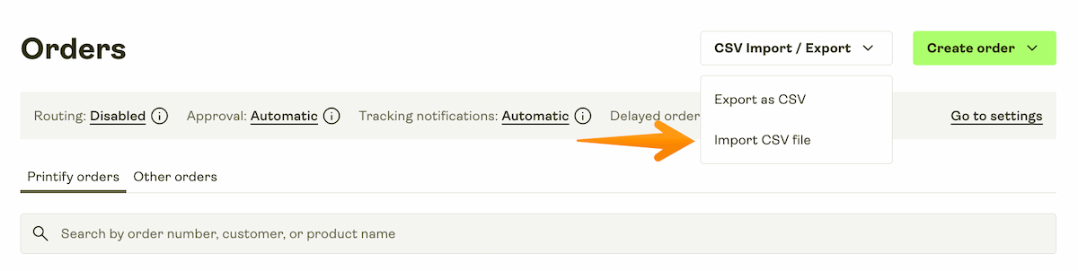 Import the CSV file in the Orders page.