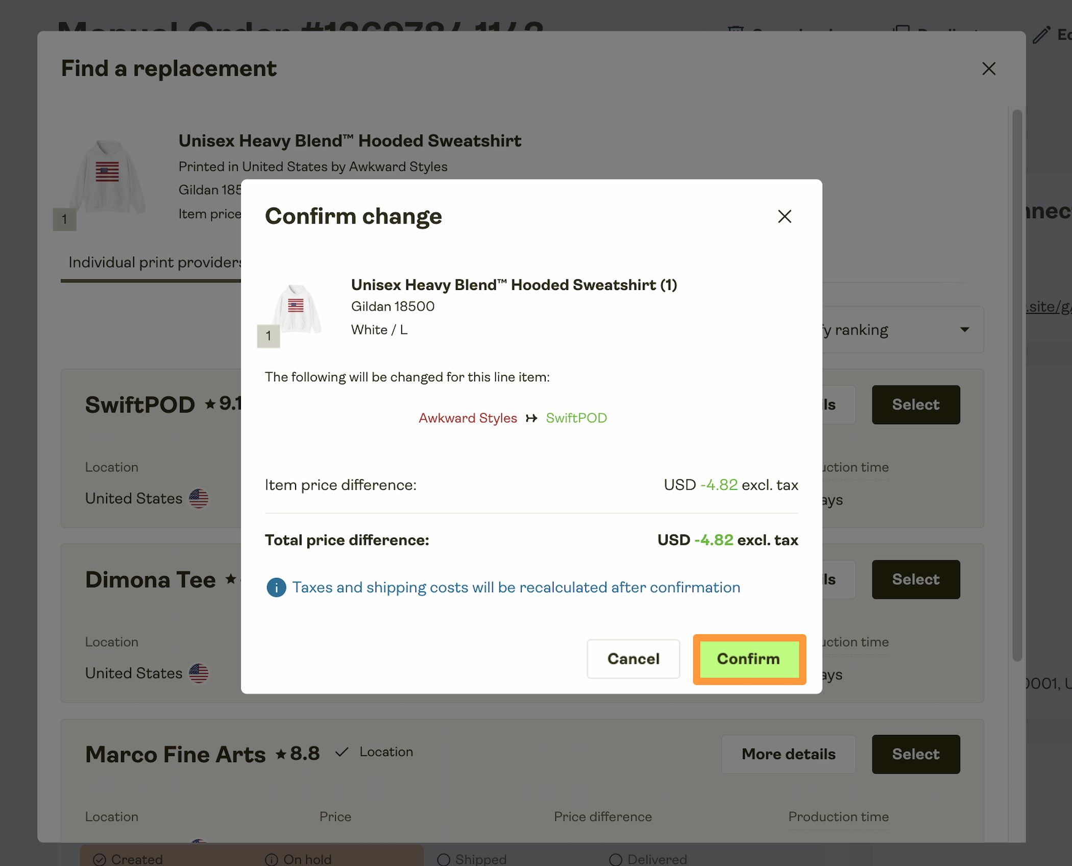 Confirm the selected product.