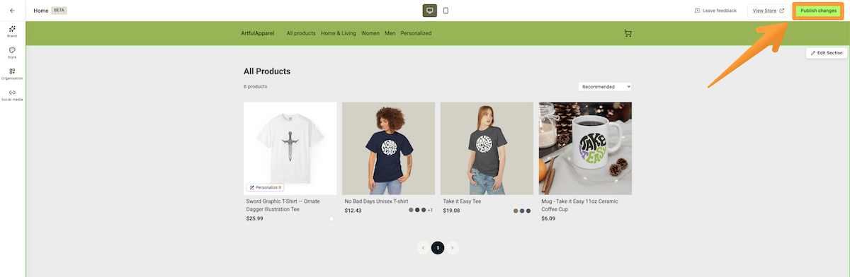 Preview of the old store recreated in Store Builder.