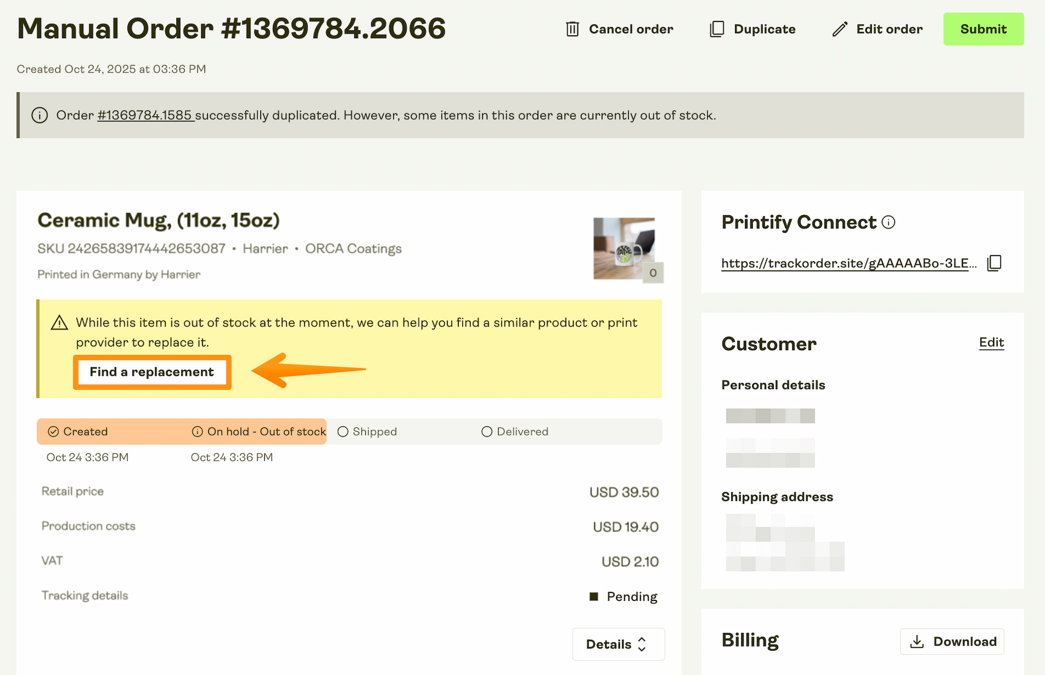 Click on "Find a replacement" to see the available replacement options.