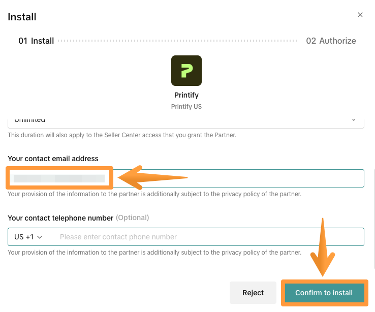 Prompt to install the Printify app.