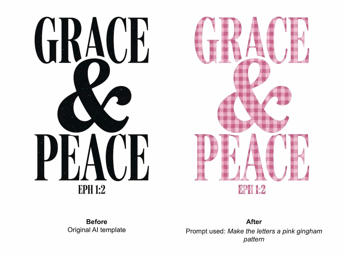 Side by side comparison of Market Trends design files before and after changing the design color. 