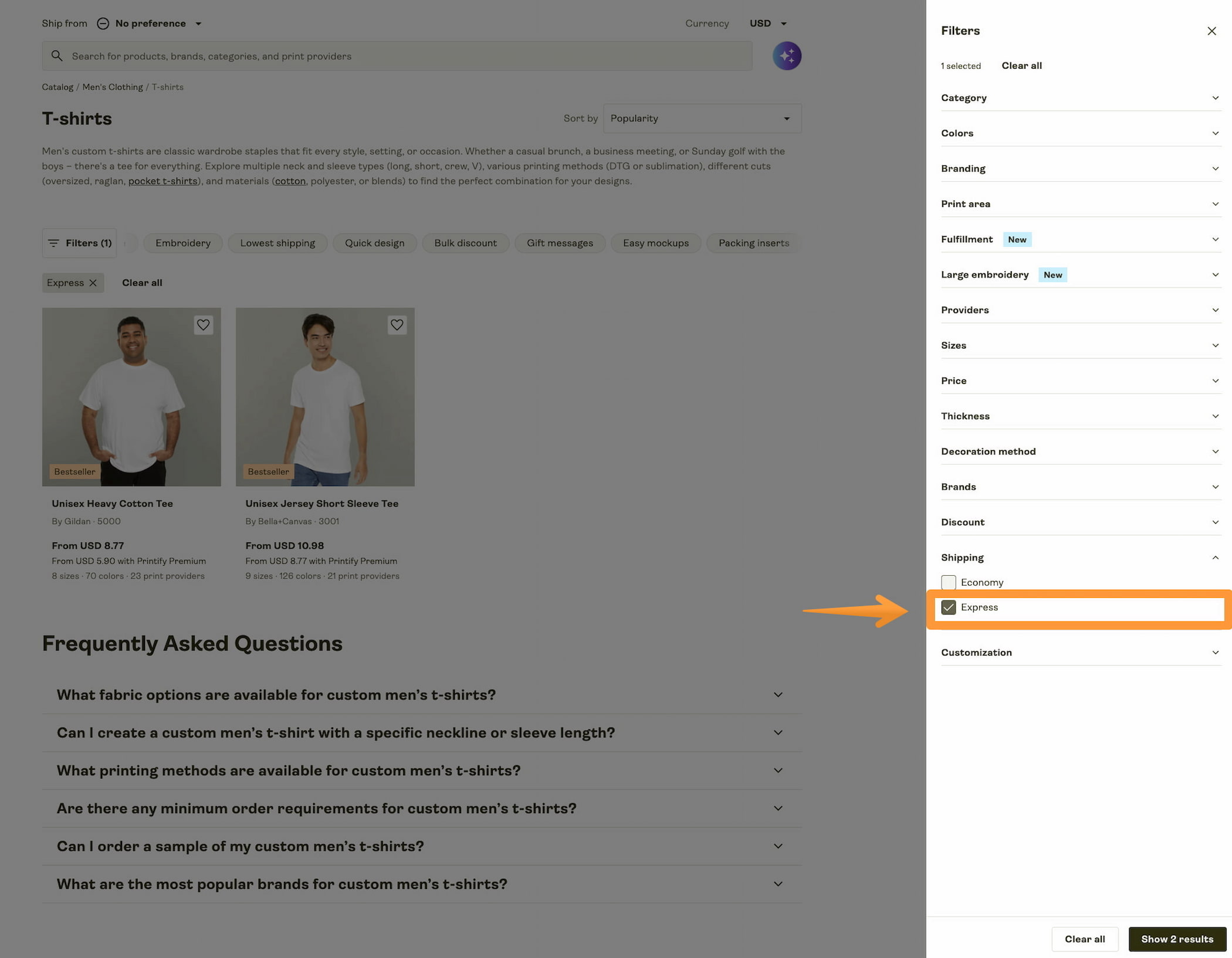 Select "Express" in the filter section.