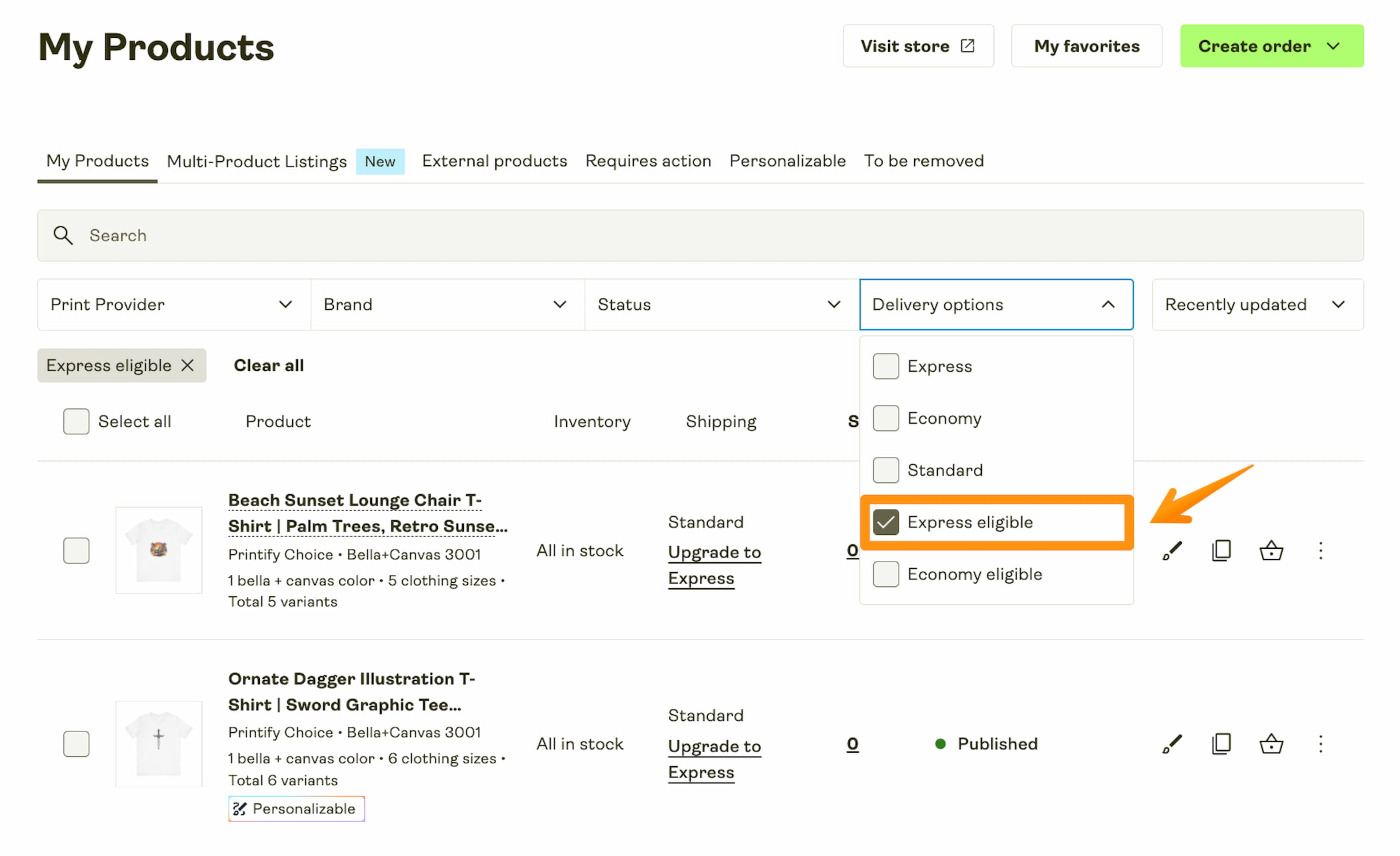 For all eligible products "Upgrade to Express" will be added.
