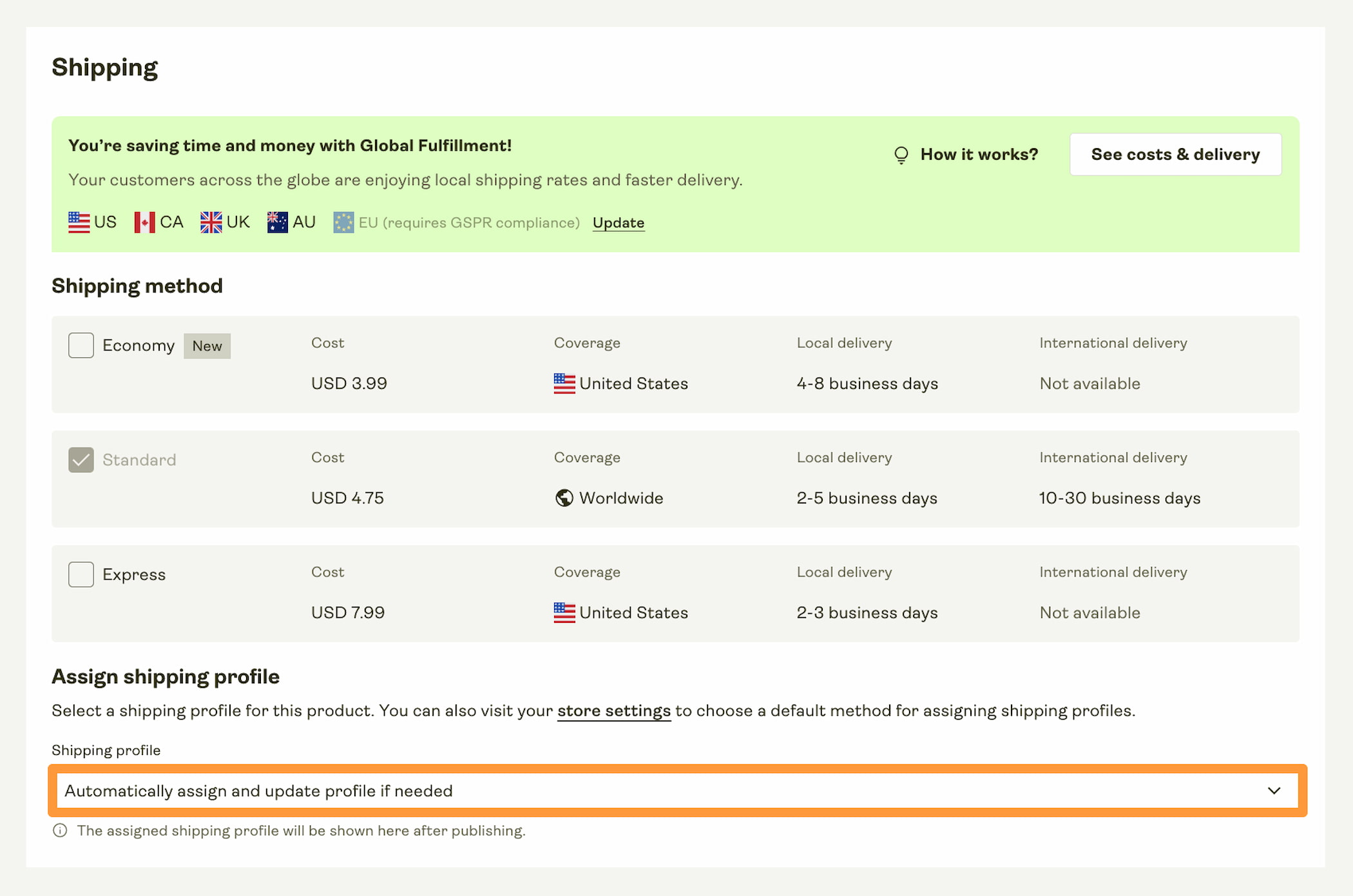 Assign a shipping profile.